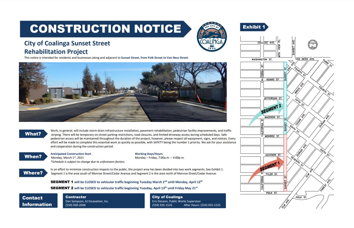 Sunset Street Construction Notice